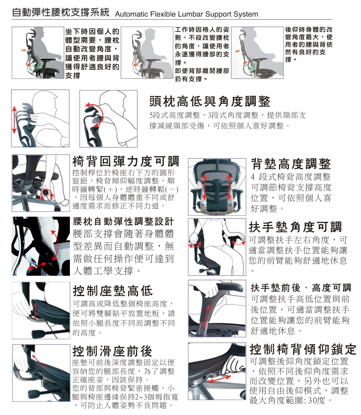Ergohuman111人體工學椅|電腦網椅-自動彈性腰枕支撐系統介紹