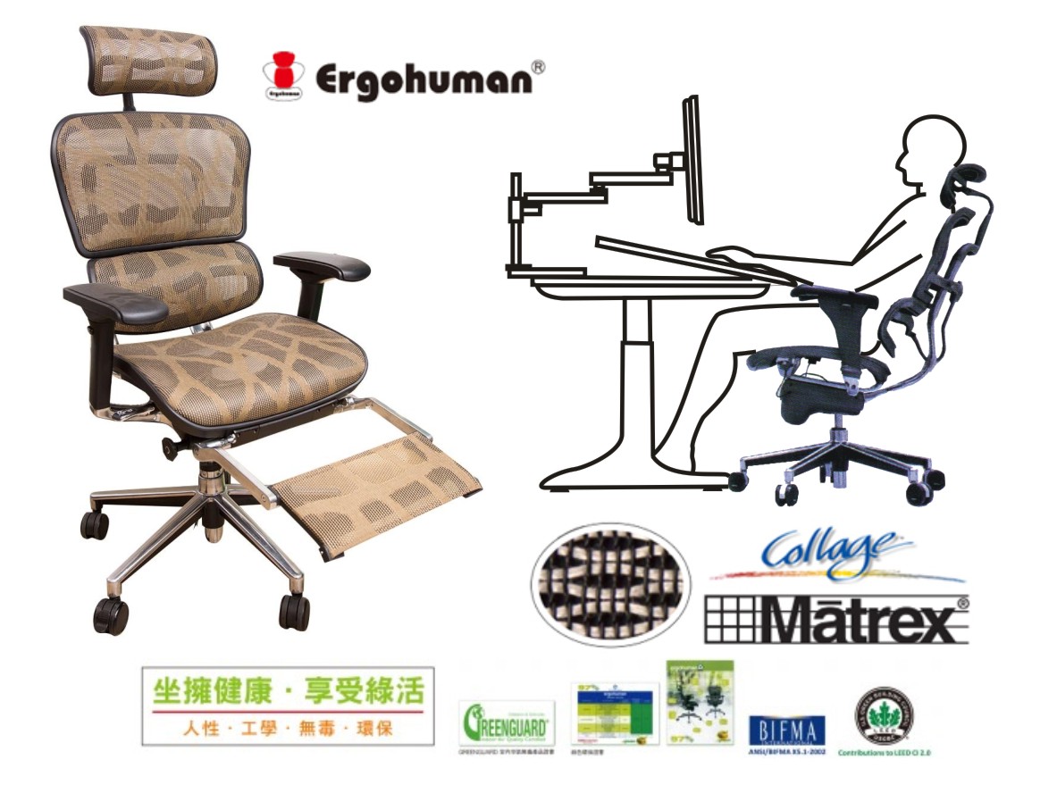 Ergohuman111人體工學椅|電腦網椅|單桿版-坐姿模擬與各項專利